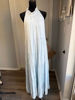 Indigo Soul Light Blue Halter Maxi Dress - Ruffled Neckline
